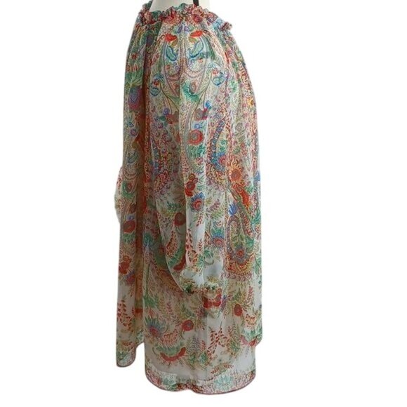 Zara Swim Cover Multicolor Long Sleeve Semi Sheer V Neck Lined Womens Size M - Picture 4 of 8